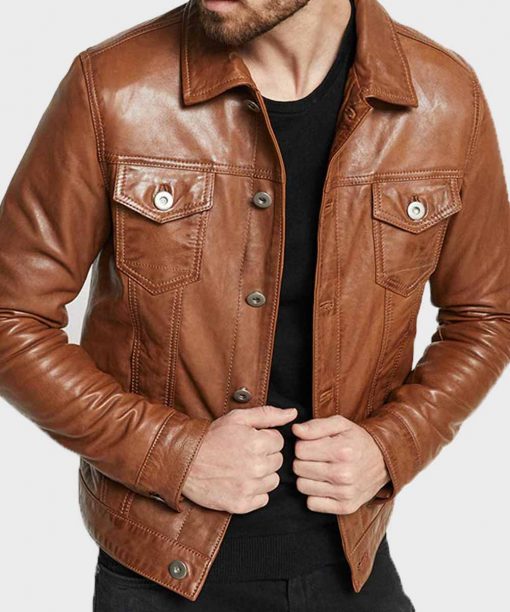 The Classical fashion Brown Leather Jacket Man
