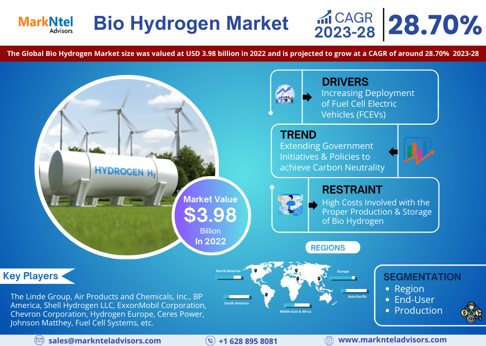 Bio Hydrogen Market Trend, Size, Share, Trends, Growth, Report and Forecast 2023-28