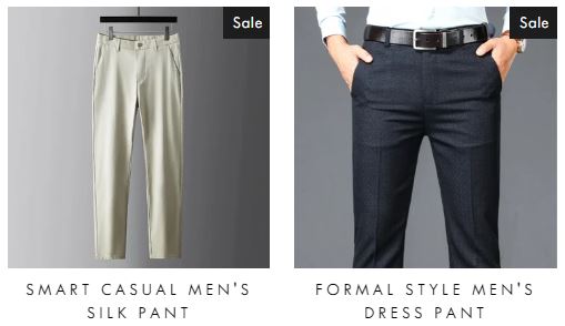 What styles of dress pants are available for men?