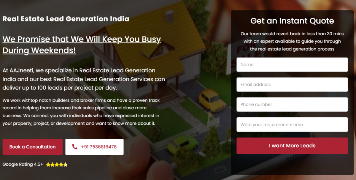 real estate lead generation with aajneeti instant quote form