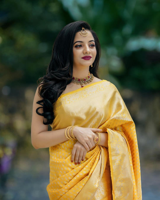 Now- Make a Statement with a Radiant Yellow Cotton Silk Saree